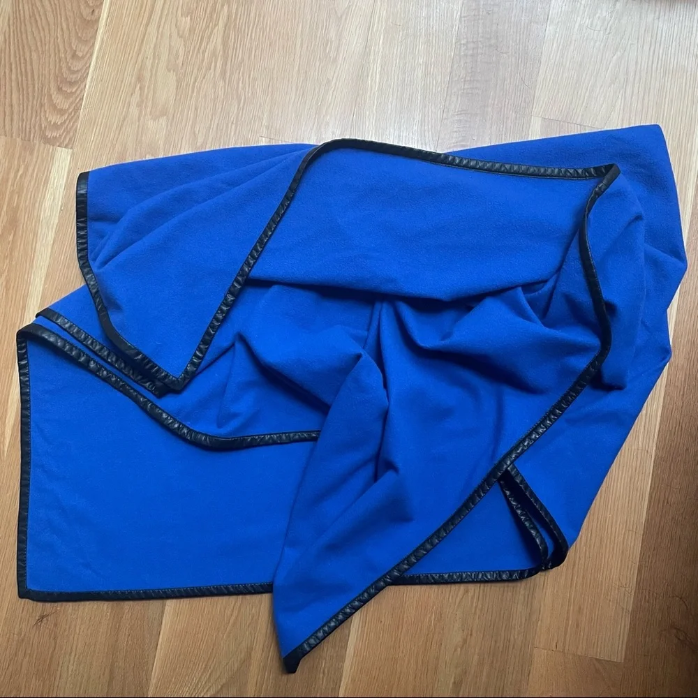 Ralph Lauren Home 100% Cashmere Royal Blue Blanket w/ Leather Trim - NWOT
